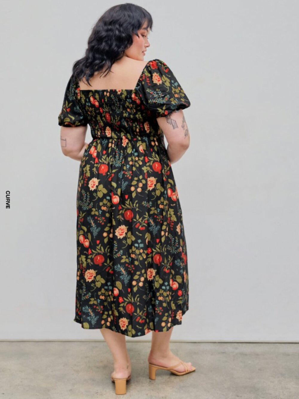 Cider Fruit Square Neck Puff Sleeve Midi Dress Curve & Plus NEW Multicolor - Picture 6 of 13